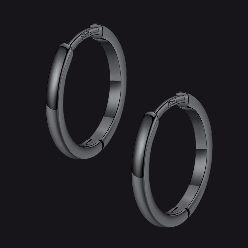 Black / 14mm / Copper Classic Sterling Silver Huggie Hoop Earrings for Men Women