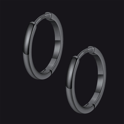 Black / 14mm / Copper Classic Sterling Silver Huggie Hoop Earrings for Men Women