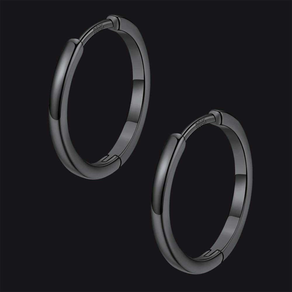 Black / 16mm / Copper Classic Sterling Silver Huggie Hoop Earrings for Men Women