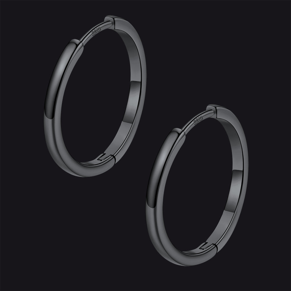 Black / 18mm / Copper Classic Sterling Silver Huggie Hoop Earrings for Men Women
