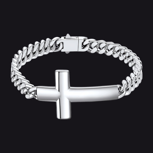 Cross Cuban Link Bracelet for Men & Women | Stainless Steel - FaithHeart Jewelryimg