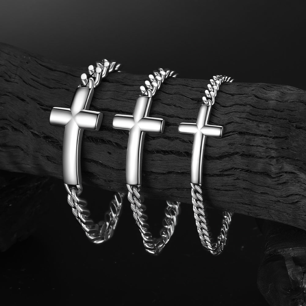 Cross Cuban Link Braceletin 5mm to 9mm width options