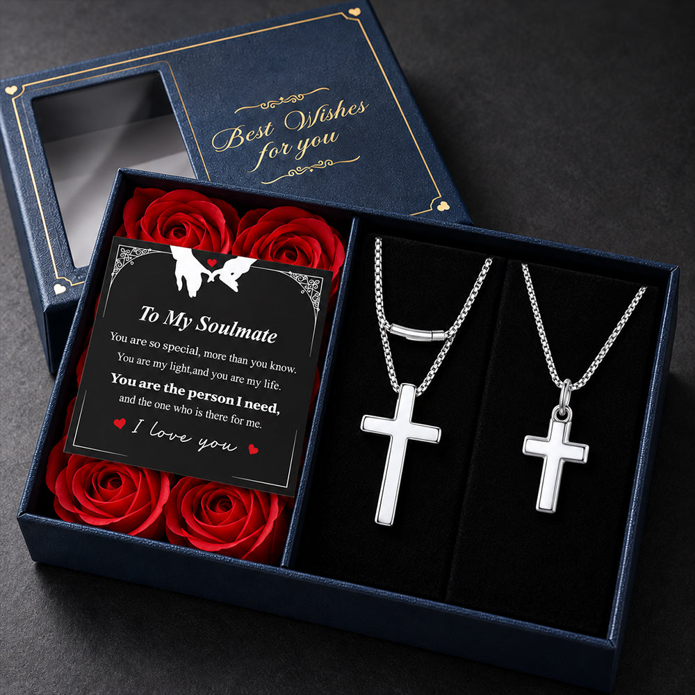 Couples Cross Necklace Set with Gift Box & Soulmate Card