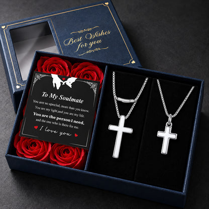 Couples Cross Necklace Set with Gift Box & Soulmate Card