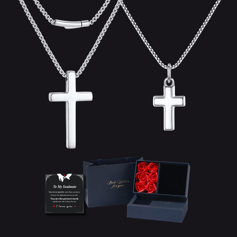 Couples Cross Necklace Set with Gift Box & Soulmate Card
