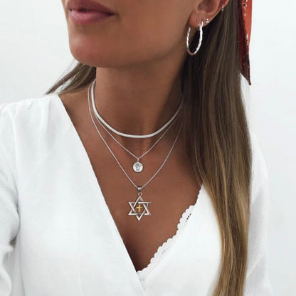 Sterling Silver Cross Star of David Necklace for Men Women