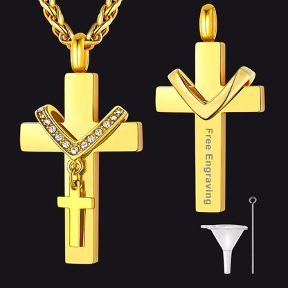 Custom Cross Cremation Urn Pendant Necklace for Men Women