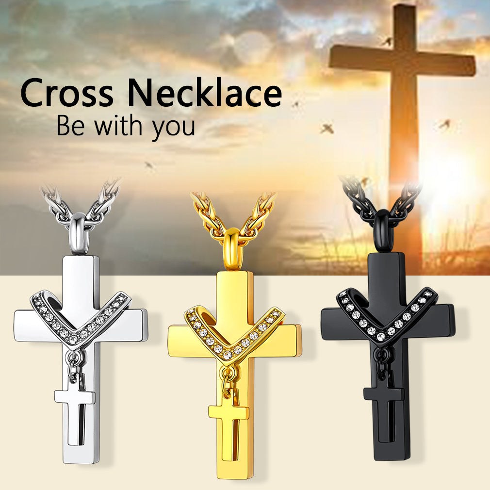 Custom Cross Cremation Urn Pendant Necklace for Men Women