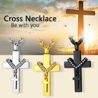 Custom Cross Cremation Urn Pendant Necklace for Men Women