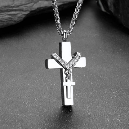 Custom Cross Cremation Urn Pendant Necklace for Men Women