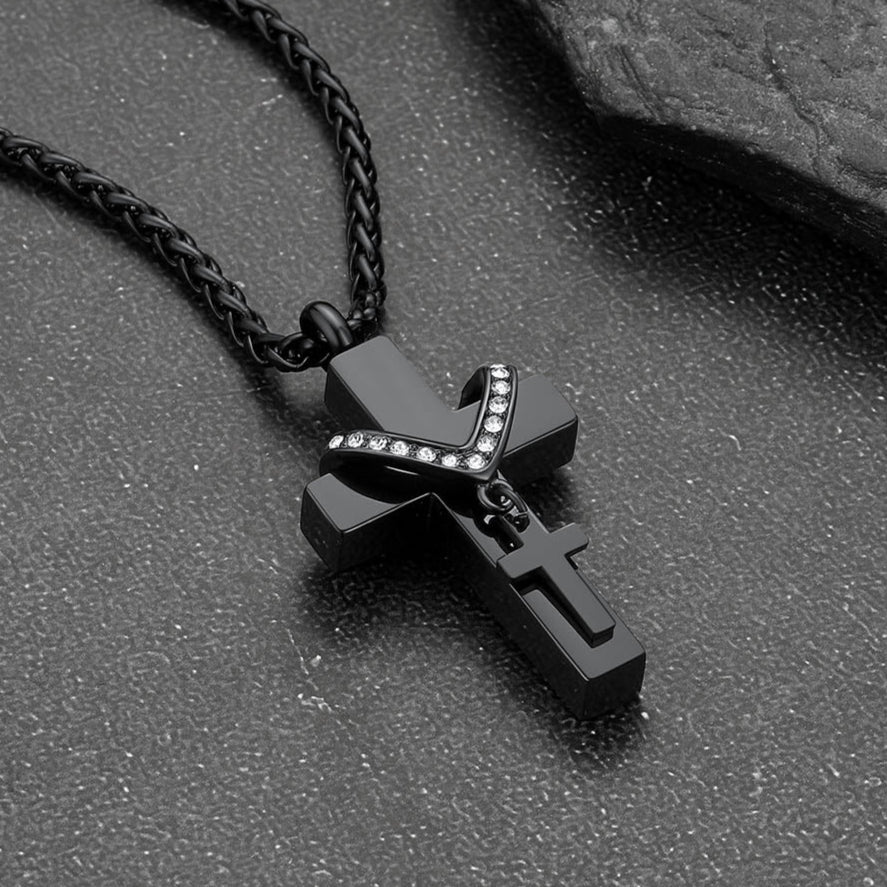 Custom Cross Cremation Urn Pendant Necklace for Men Women