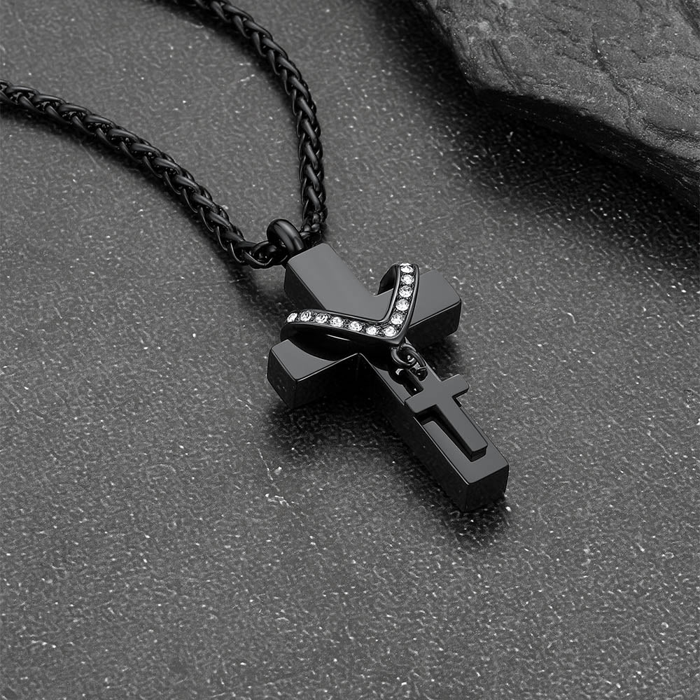 Custom Cross Cremation Urn Pendant Necklace for Men Women