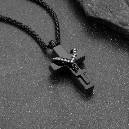 Custom Cross Cremation Urn Pendant Necklace for Men Women