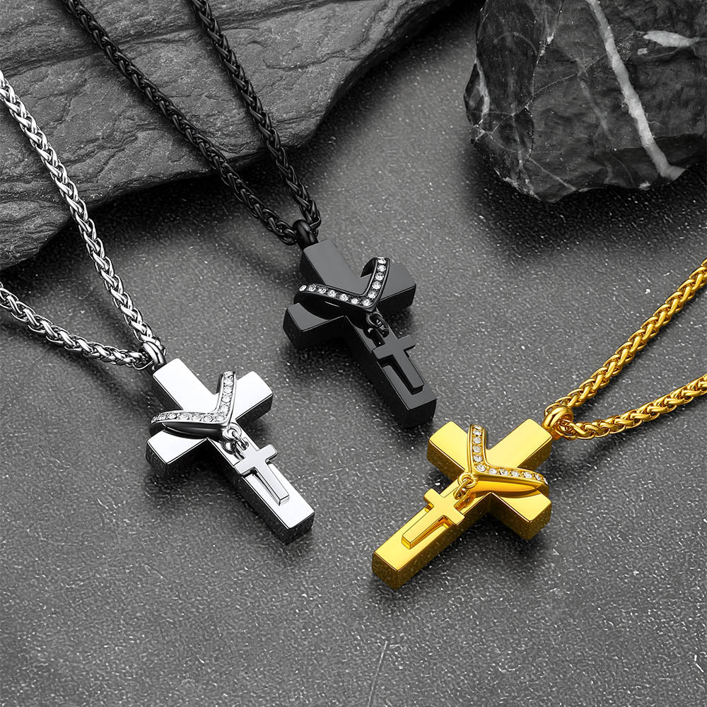 Custom Cross Cremation Urn Pendant Necklace for Men Women