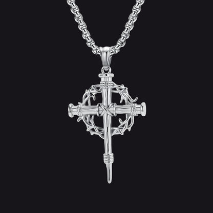 Crown of Thorns & Nail Cross Pendant Necklace for Men