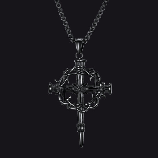 Crown of Thorns & Nail Cross Pendant Necklace for Menimg