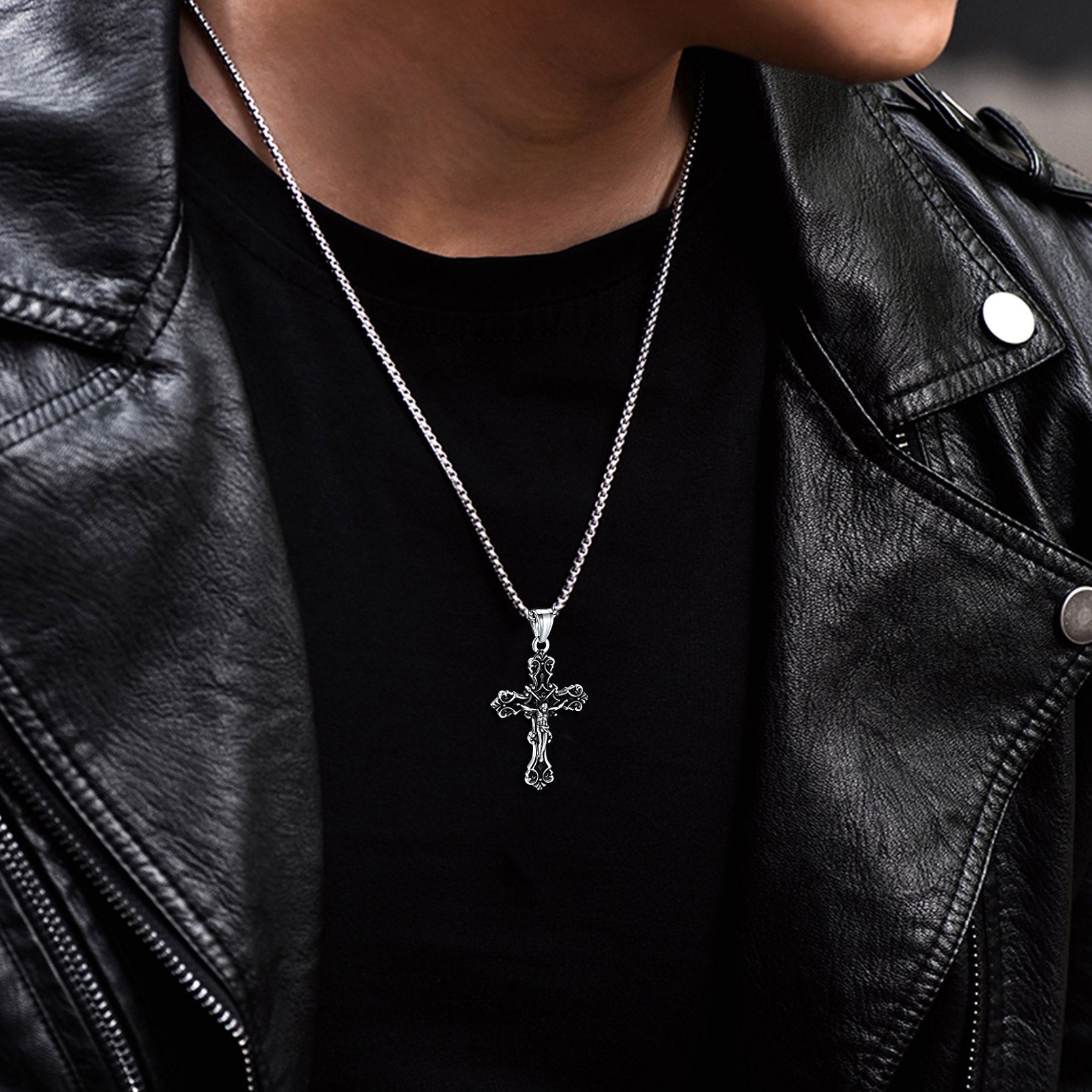 Vintage Crucifix Cross Necklace Jesus Pendant For Men