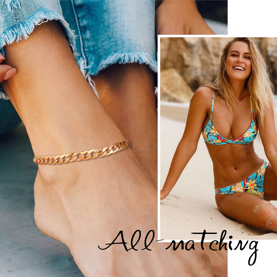 Cuban Chain Anklet Barefoot Jewelry for Women Girls