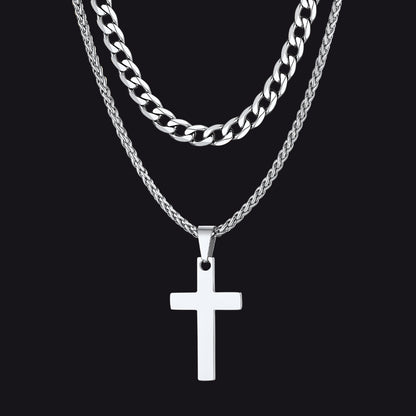 Silver Cuban Chain with Cross Pendant