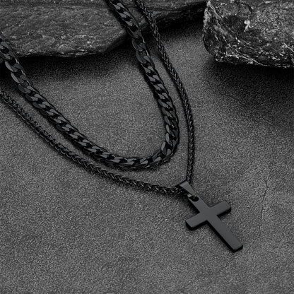 Layered Necklace Look with Cross Pendant