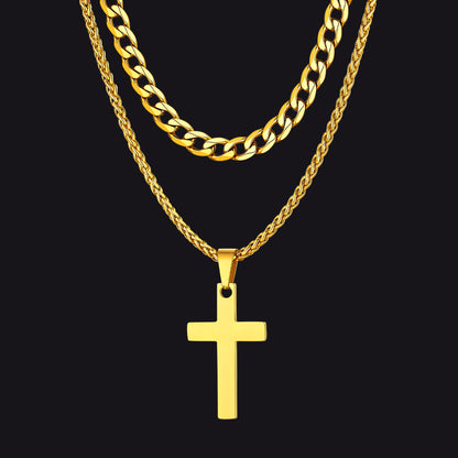Gold Cross Necklace Set for Men