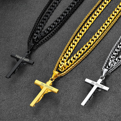 Custm Silver Gold Black Jesus Cross Necklace Set Display