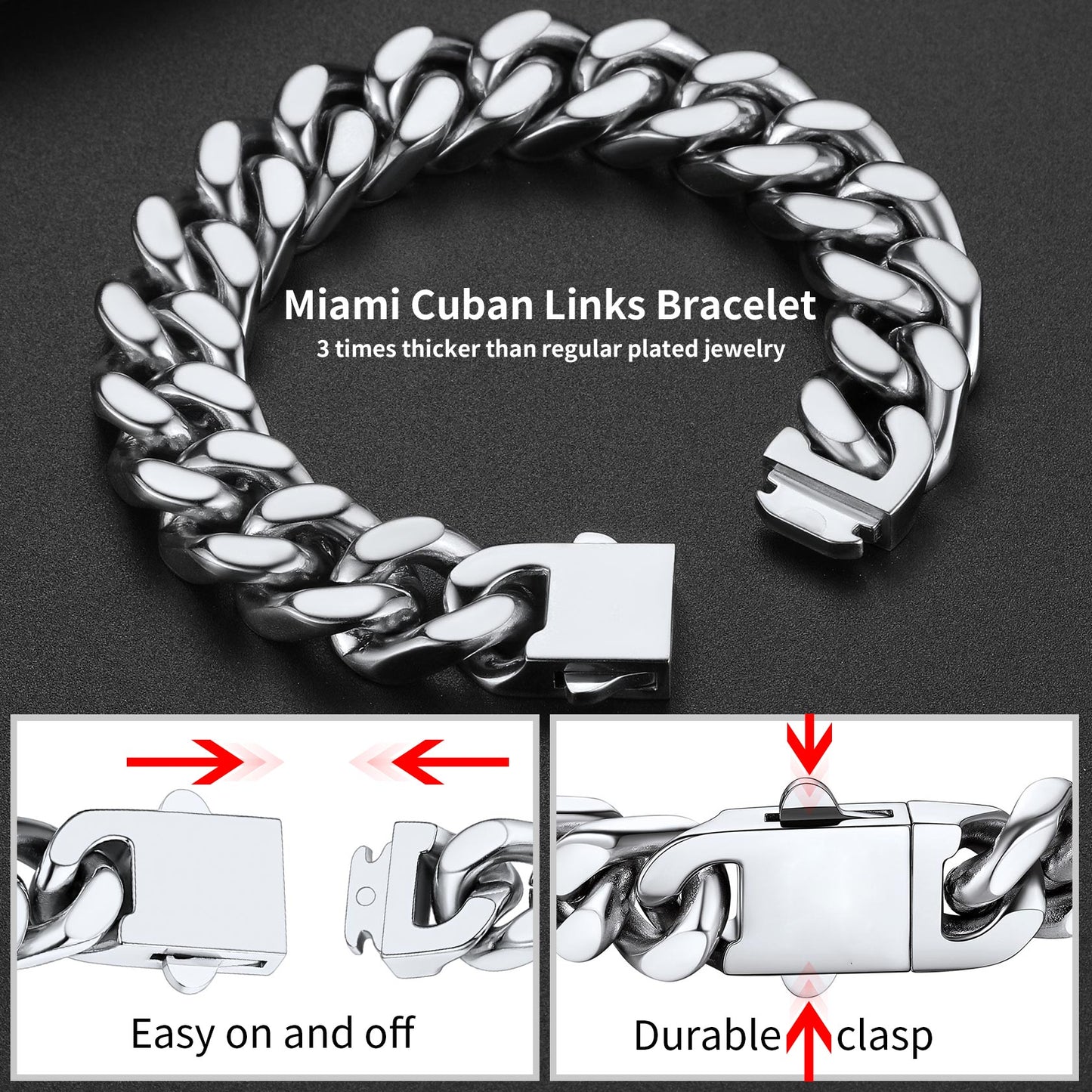 Miami Cuban Link Chain Bracelet for Men 5/7/9/12mm Width Bracelet