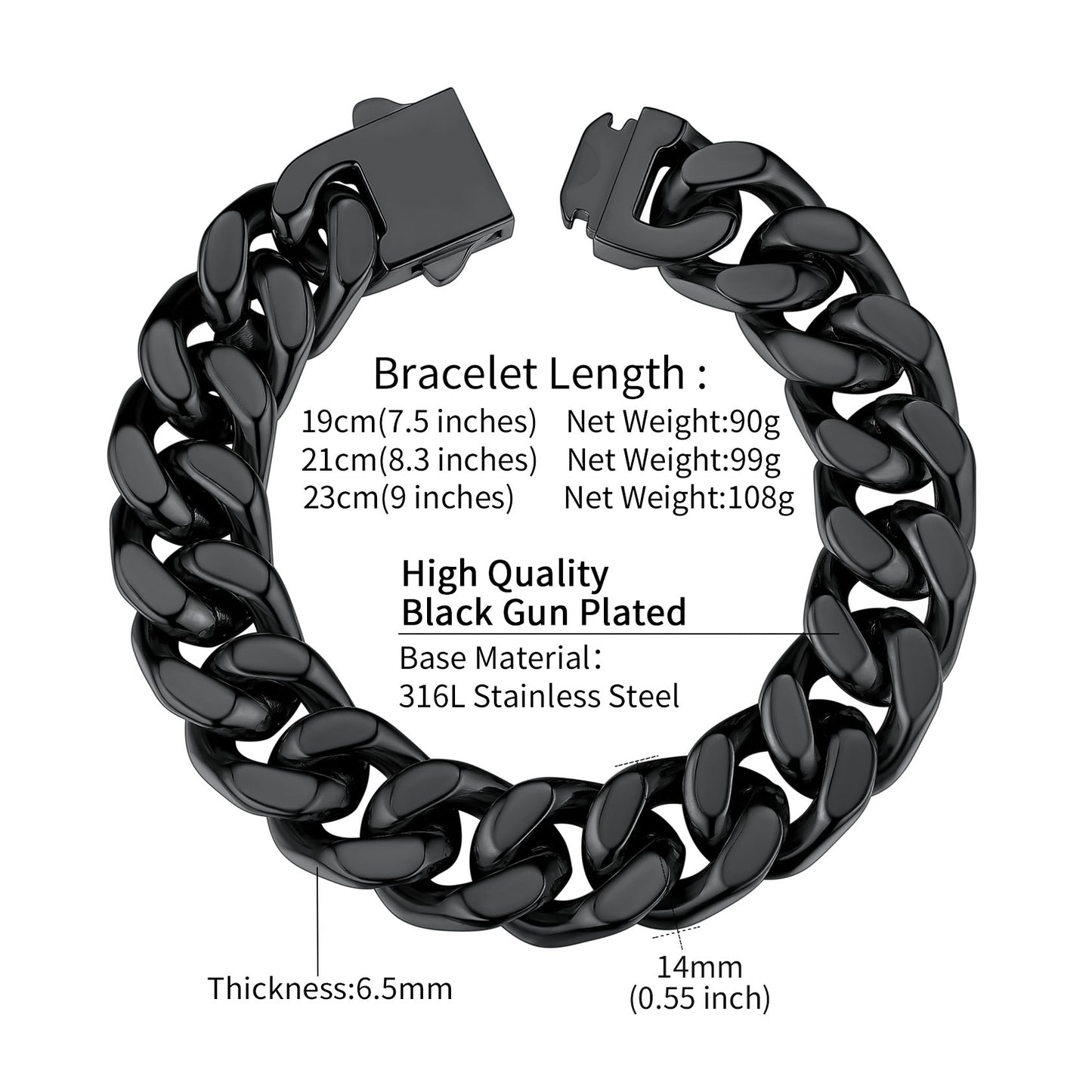 Miami Cuban Link Chain Bracelet for Men 5/7/9/12mm Width Bracelet