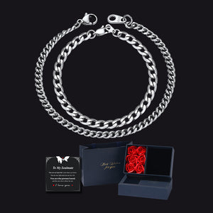 Couples Cuban Link Bracelet Set with Gift Box & Love Card