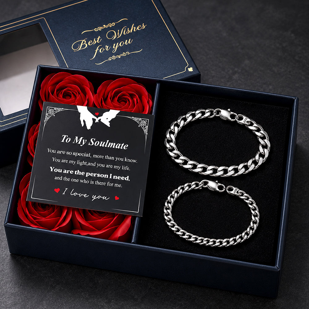Couples Cuban Link Bracelet Set with Gift Box & Love Card