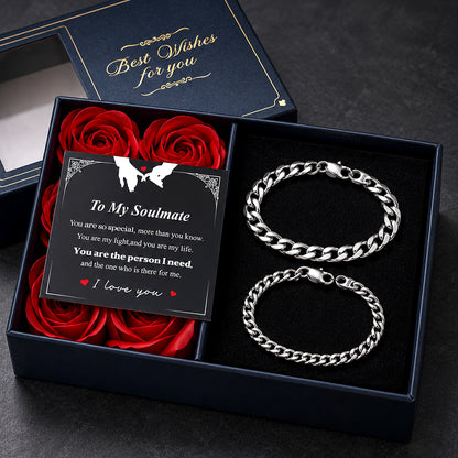 Couples Cuban Link Bracelet Set with Gift Box & Love Card