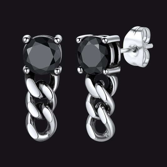 Black Cubic Zirconia Cuban Link Chain Stud Earrings for Men