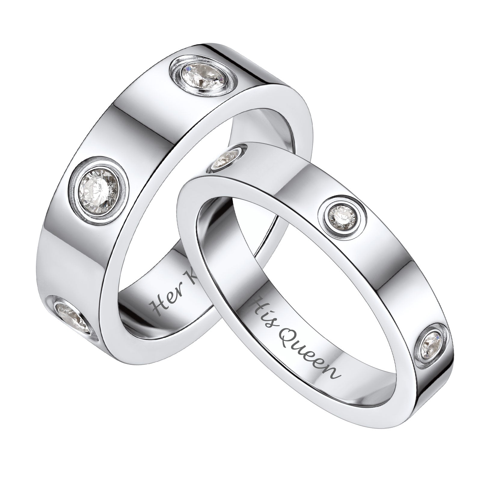Two silver couple rings with embedded cz