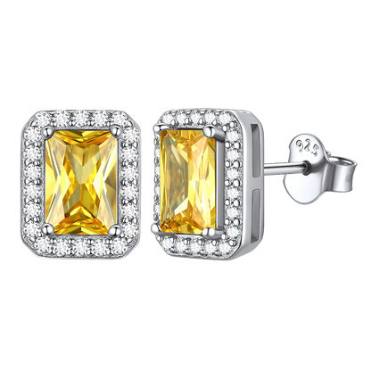 S925 Silver Cubic Zirconia Square Halo Stud Earrings Gift for Women Men