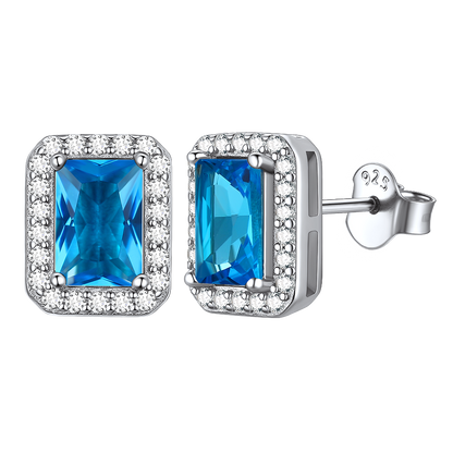 S925 Silver Cubic Zirconia Square Halo Stud Earrings Gift for Women Men