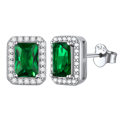 S925 Silver Cubic Zirconia Square Halo Stud Earrings Gift for Women Men