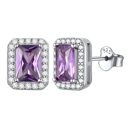 S925 Silver Cubic Zirconia Square Halo Stud Earrings Gift for Women Men