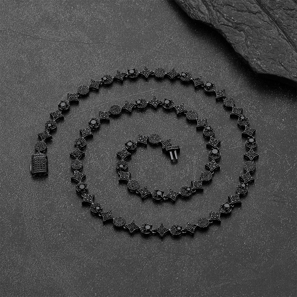 Cubic Zircon Four Pointed Star Link Tennis Necklace for Men Rappers