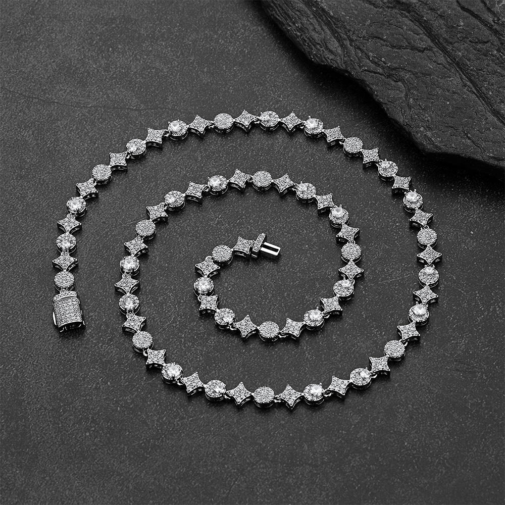 Cubic Zircon Four Pointed Star Link Tennis Necklace for Men Rappers
