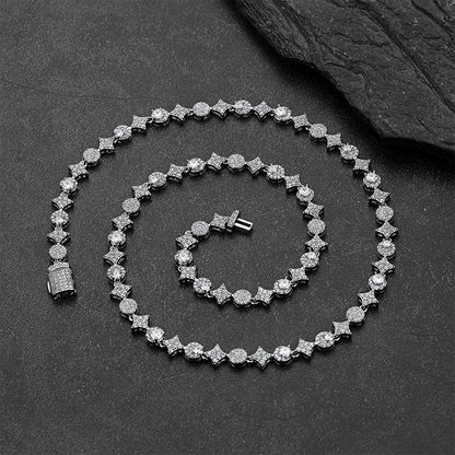 Cubic Zircon Four Pointed Star Link Tennis Necklace for Men Rappers