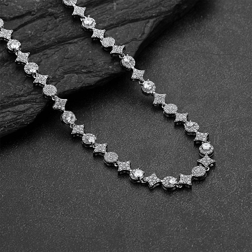 Cubic Zircon Four Pointed Star Link Tennis Necklace for Men Rappers