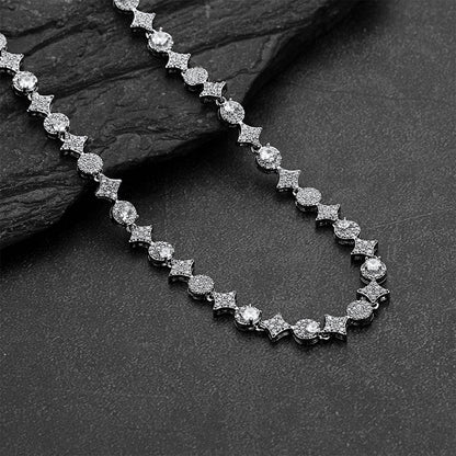 Cubic Zircon Four Pointed Star Link Tennis Necklace for Men Rappers