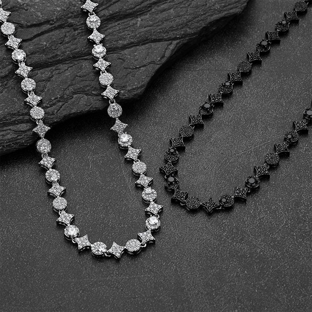 Cubic Zircon Four Pointed Star Link Tennis Necklace for Men Rappers