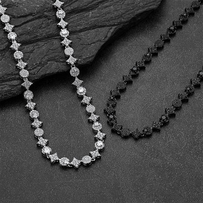 Cubic Zircon Four Pointed Star Link Tennis Necklace for Men Rappers