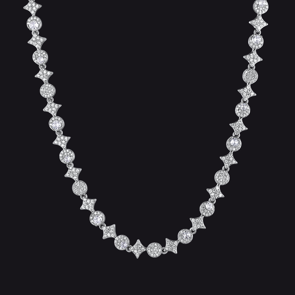 Cubic Zircon Four Pointed Star Link Tennis Necklace for Men Rappers