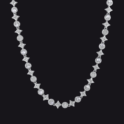 Cubic Zircon Four Pointed Star Link Tennis Necklace for Men Rappers