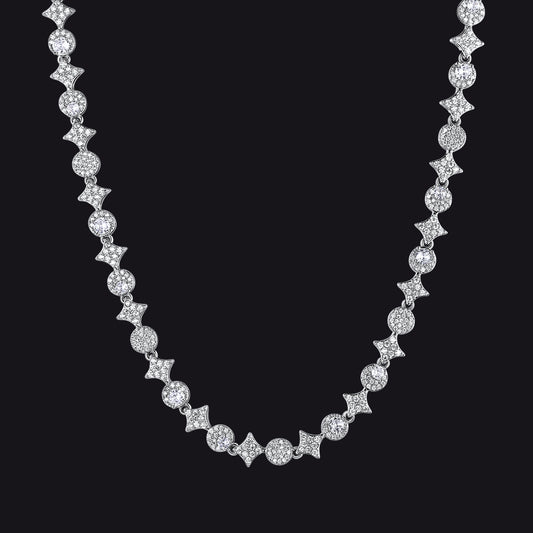 Cubic Zircon Four Pointed Star Link Tennis Necklace for Men Rappersimg