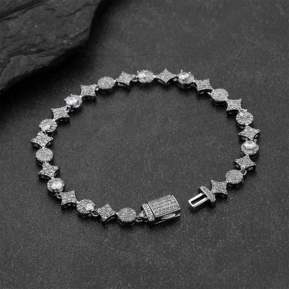 Cubic Zircon Star Four-Pointed Chain Tennis Bracelet for Men