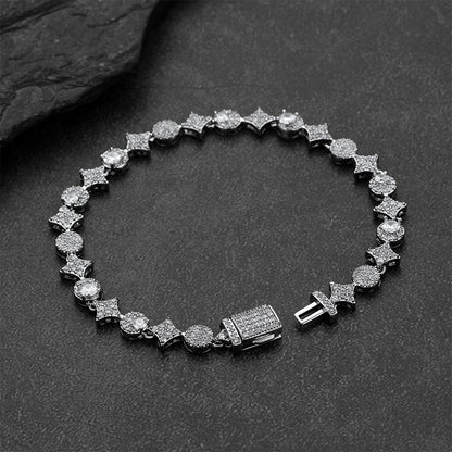 Cubic Zircon Star Four-Pointed Chain Tennis Bracelet for Men