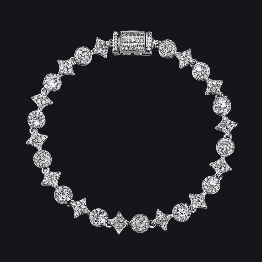 Cubic Zircon Star Four-Pointed Chain Tennis Bracelet for Men